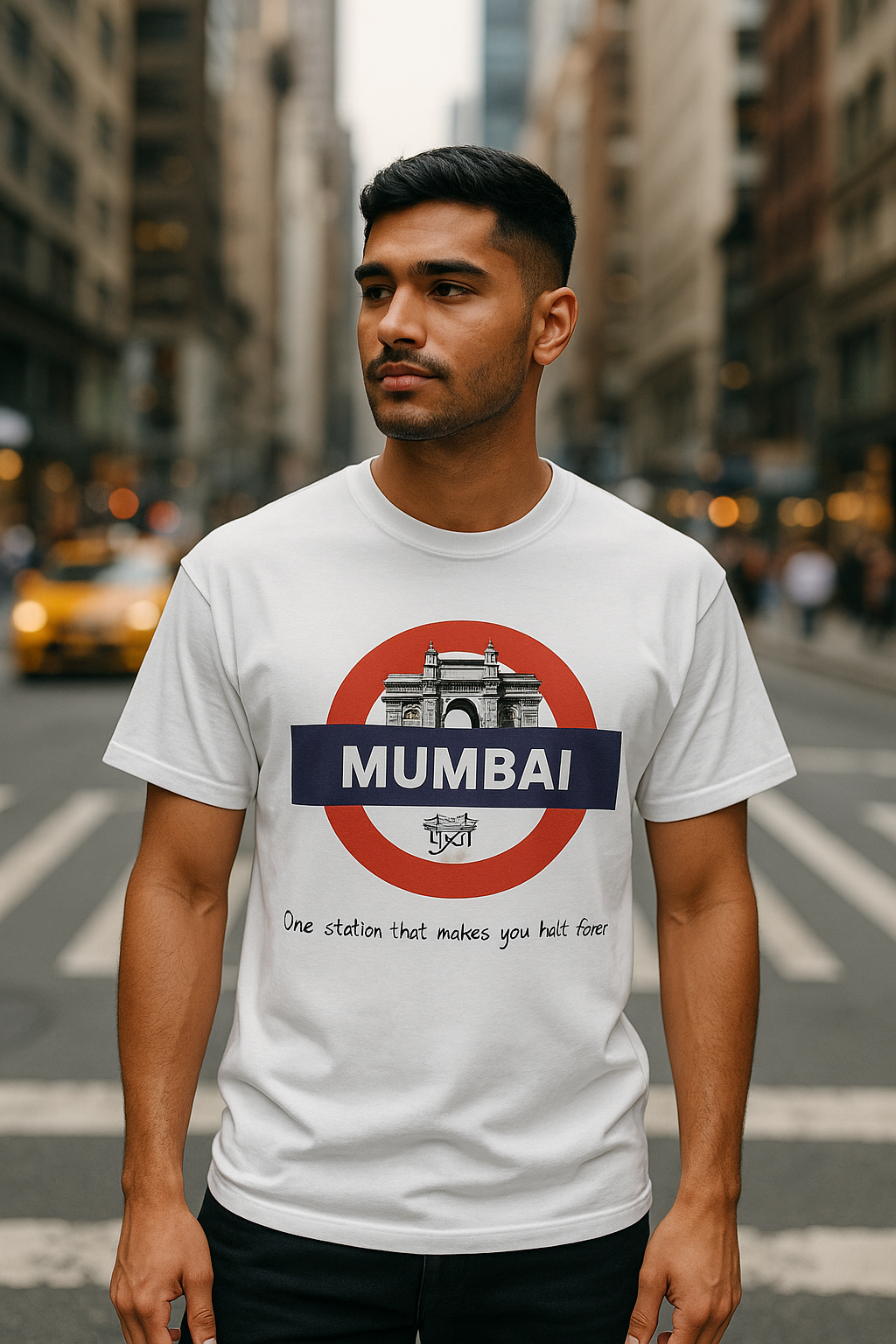 Mumbai Gateway T-Shirt — 'Mumbai' Retro Roundel Design
